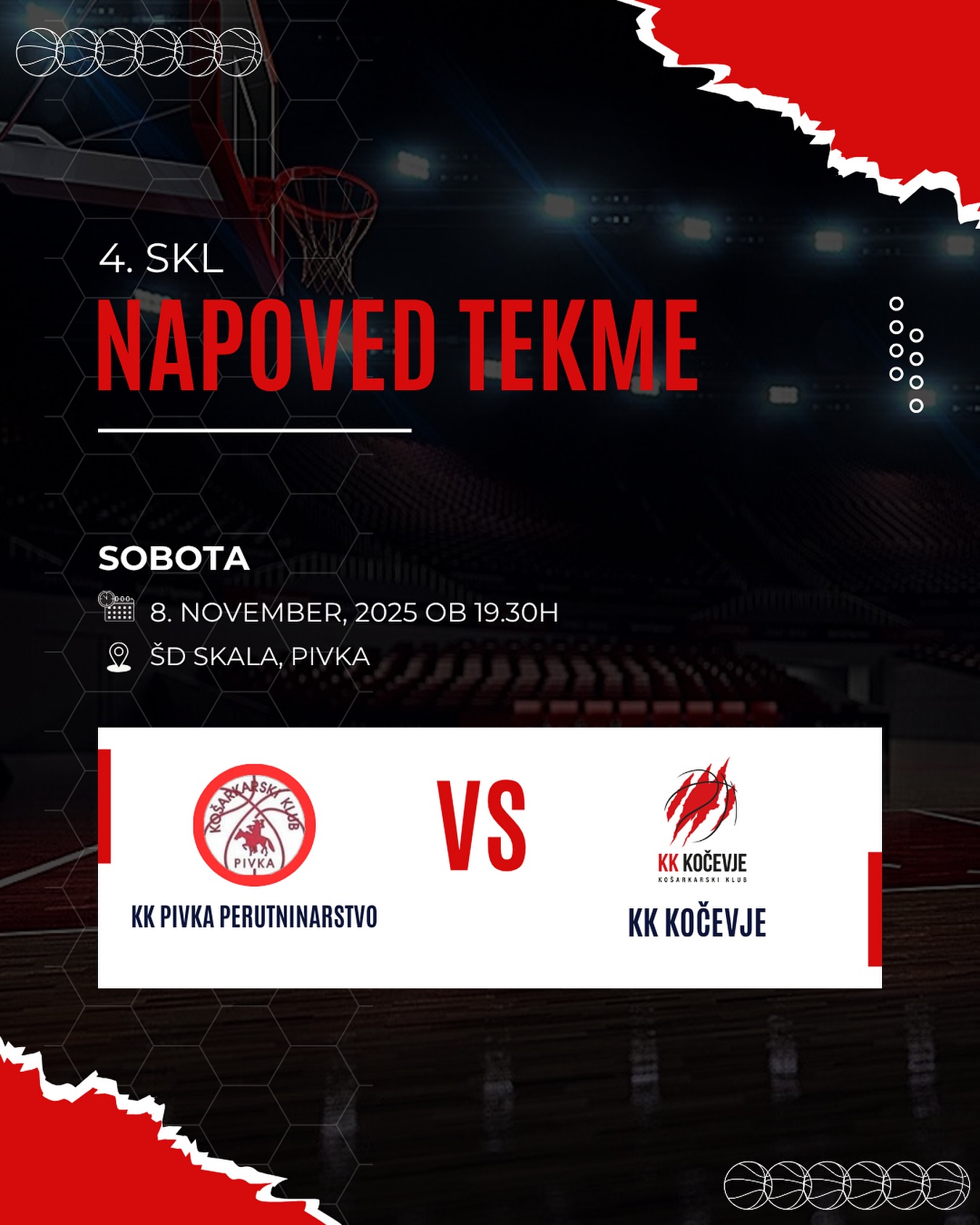 nova tekma KK Pivka perutninarstvo